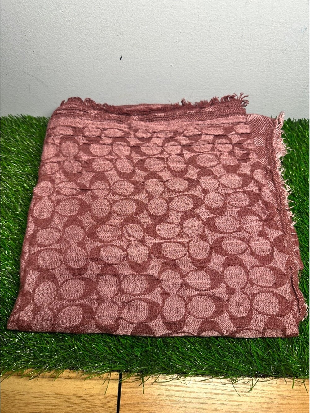 Coach Women/s Rose Red Monogram C Square Scarf 54" Authentic